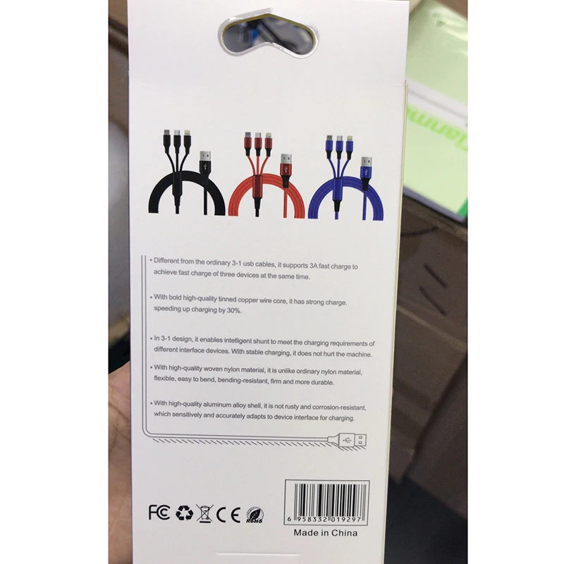 Оригинальный USB кабель для Xiaomi 3 в 1 Type C Micro Lightning зарядное устройство IPhone Android IOS Iphone