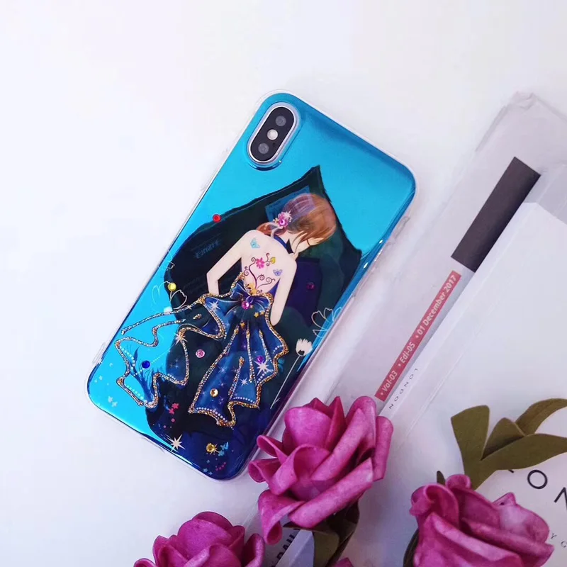 Красивая юбка для девочек чехол телефона Foir iphoneX 8 plus ювелирная синий луч мягкий