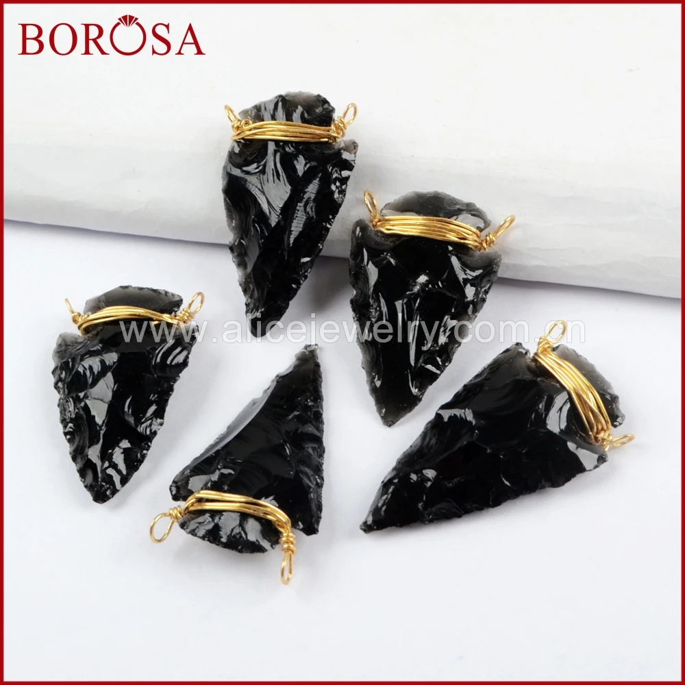 BOROSA 10/20 шт. новый золотой провод обернутый черный обсидиан наконечник стрелы