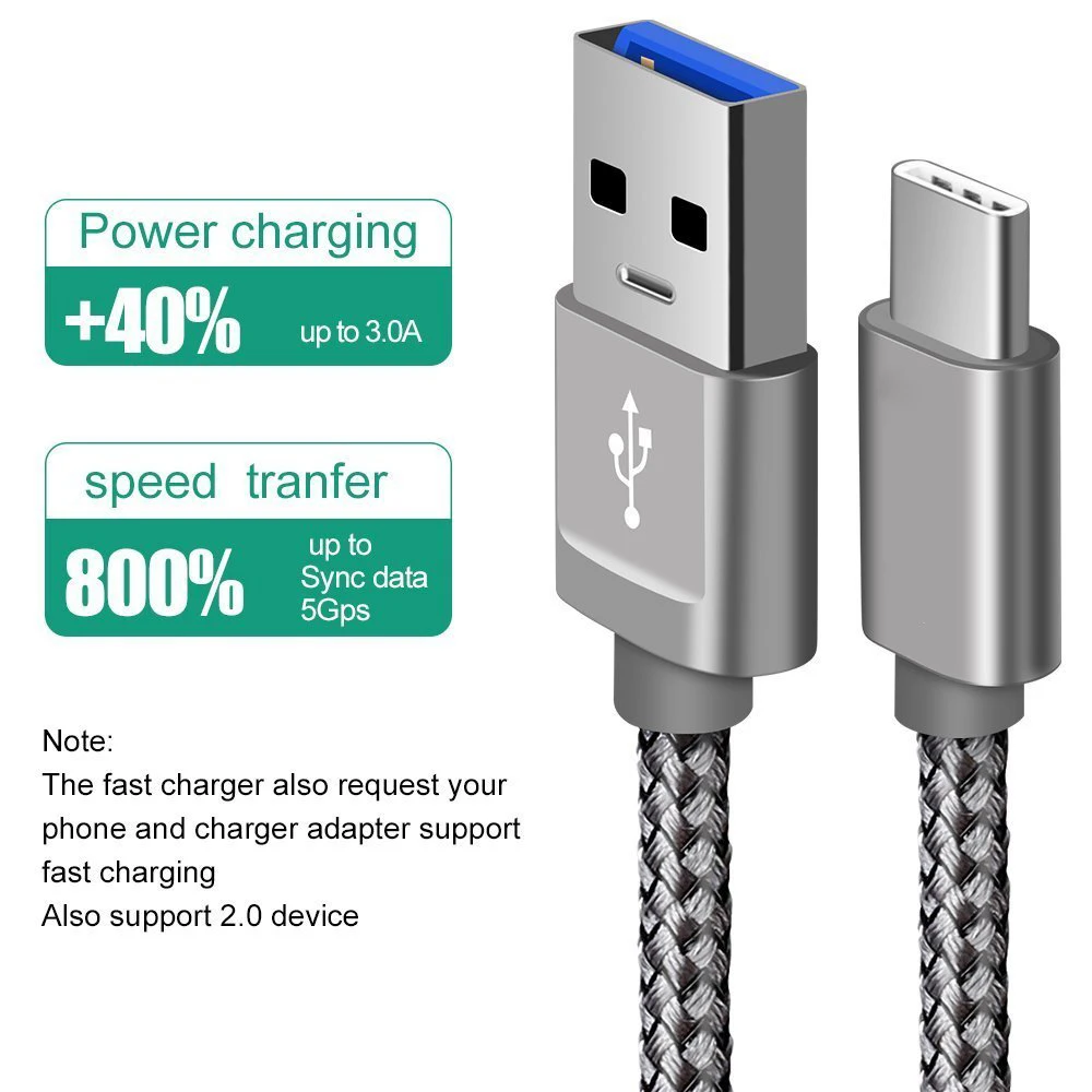 2 шт. нейлоновый плетеный провод для быстрой зарядки Samsung S9 S8 Xiaomi HUAWEI Google 1M 3A USB