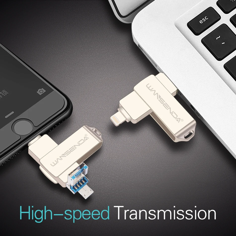 WANSENDA 3 в 1 OTG USB флэш накопитель для Android/iOS/PC 0 Pendrive 8 ГБ 16 32 64 Гб карта памяти флеш