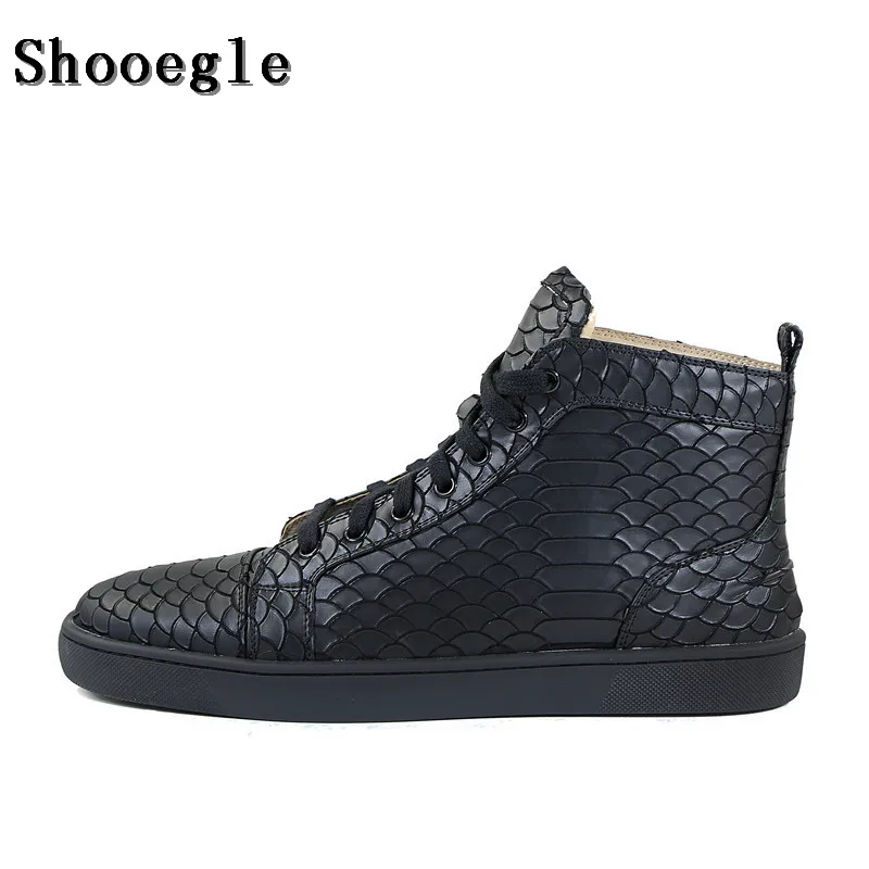 SHOOEGLE Модные мужские высокие ботинки со шнуровкой черные кроссовки из змеиной