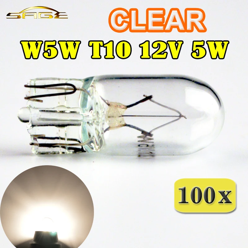 Бегемот (100 шт./лот) Clear 501 194 W5W T10 белое стекло 12V 5W W2.1x9.5d Одиночная автомобильная