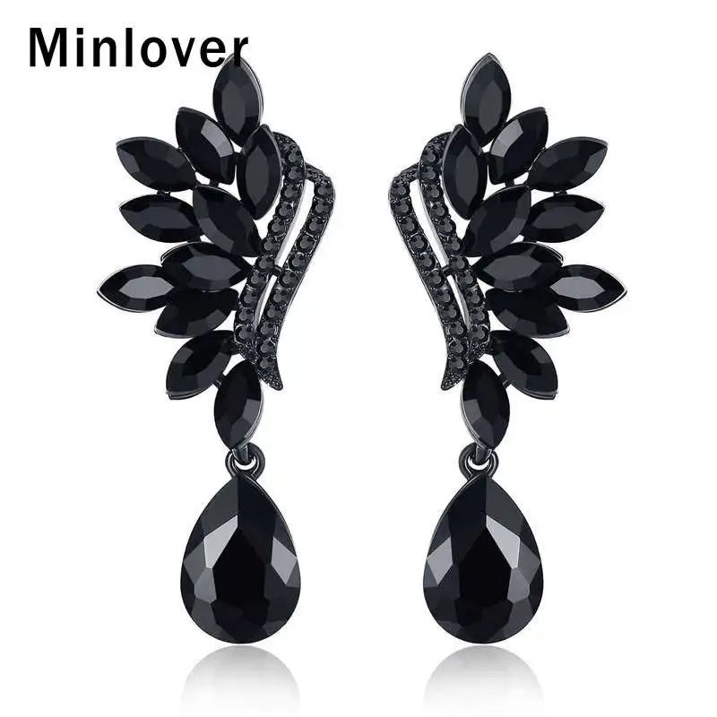 Minlover винтажные черные камни в форме капли невесты серьги для женщин Ангел