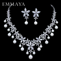 emmaya pearl costume women jewelry sets white cz earringspendant necklace luxury bridal wedding jewelry