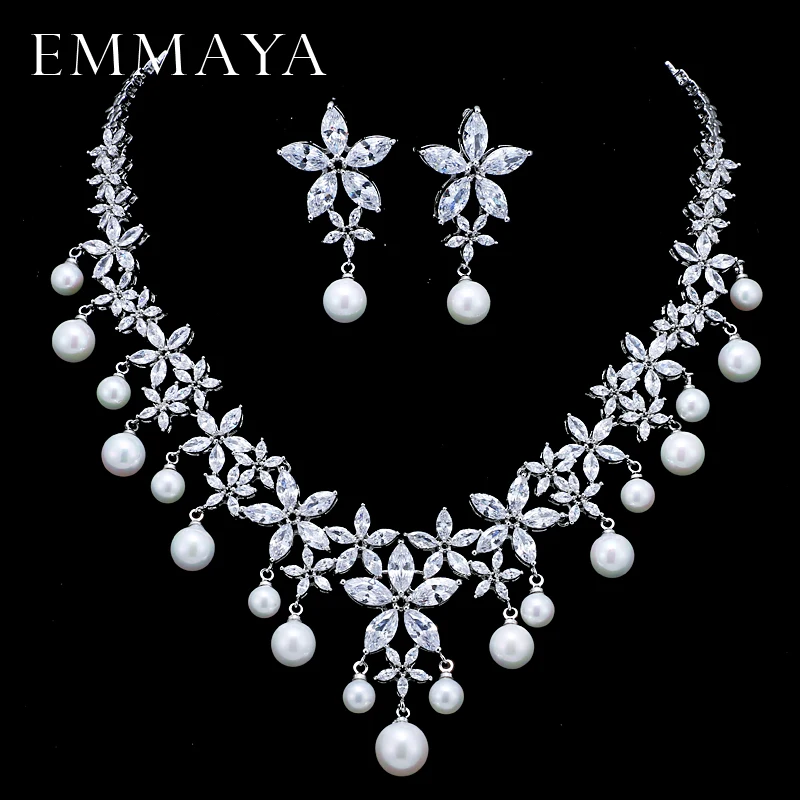 Женские комплекты ювелирных изделий с жемчугом EMMAYA белые серьги