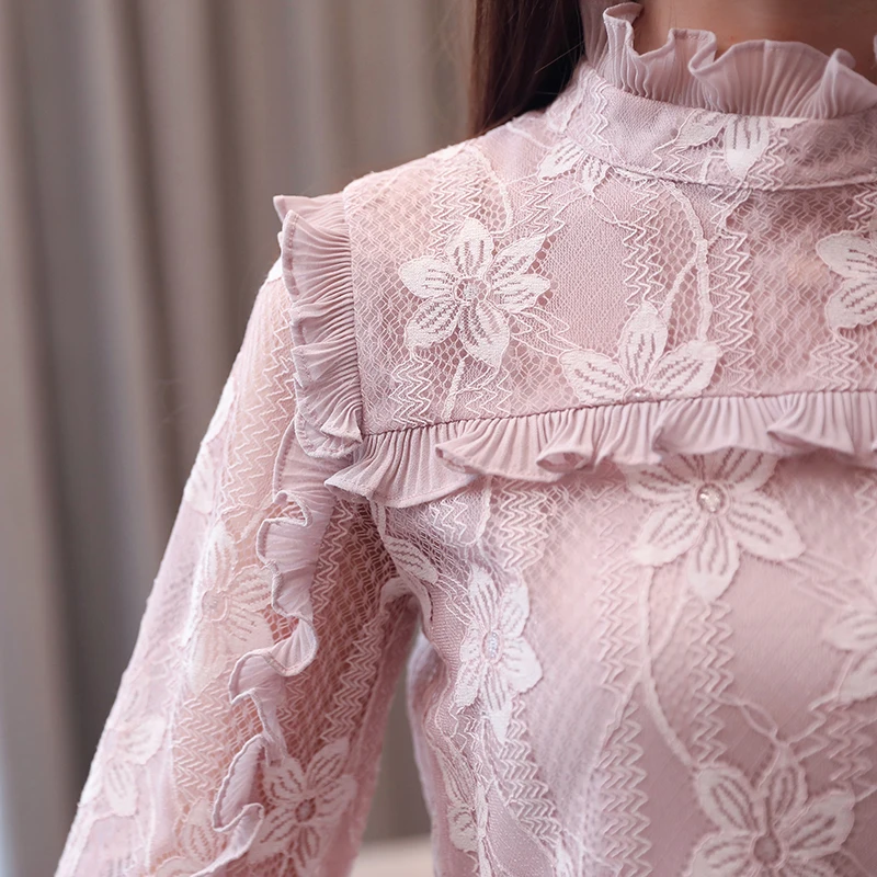 JSXDHK высокое качество размера плюс веснняя кружевая Blusas Feminina женские розовые со
