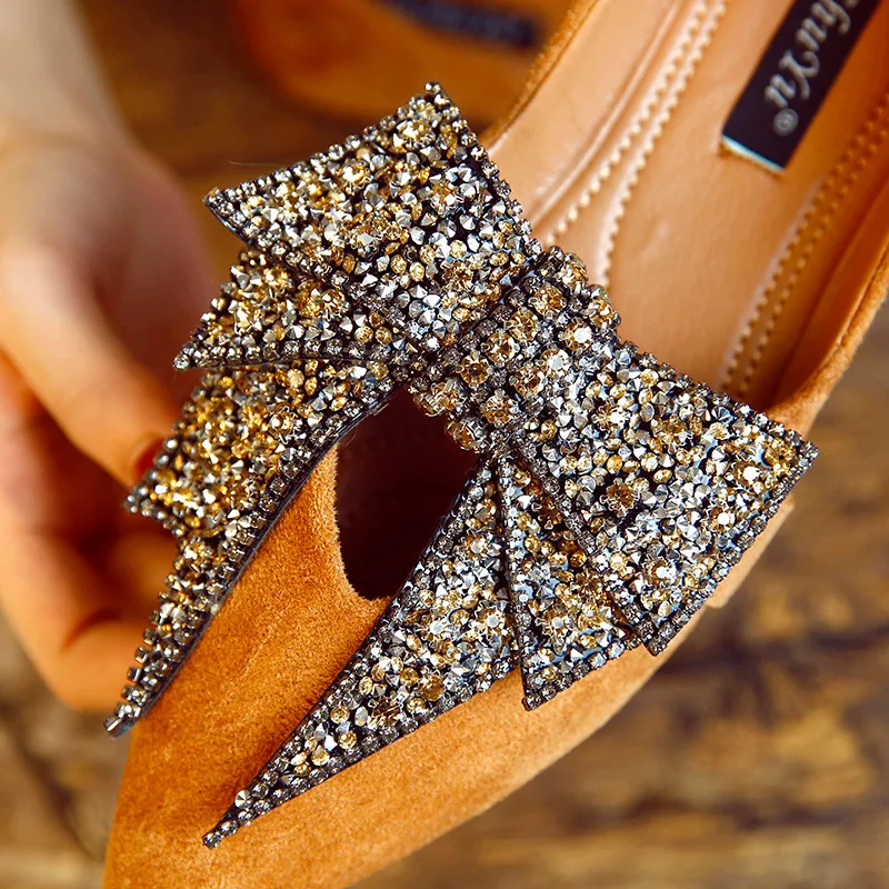 Женские туфли из оленьей кожи XDA плоская подошва заостренный носок со стразами