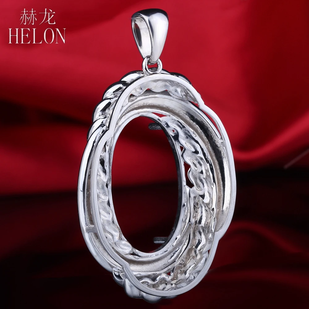 

HELON 27x16-30x19mm Oval Cut Semi Mount Pendant Setting Sterling Silver 925 Filigree Fine Wedding Vintage Fine jewelry pendant
