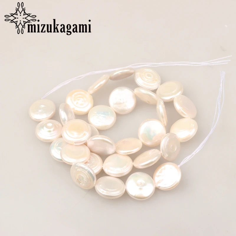 

Natural White Pearl Beads Round Oblate Natural Freshwater 14mm 27pcs/lot Pearls Beads For DIY Jewelry Making Accessories