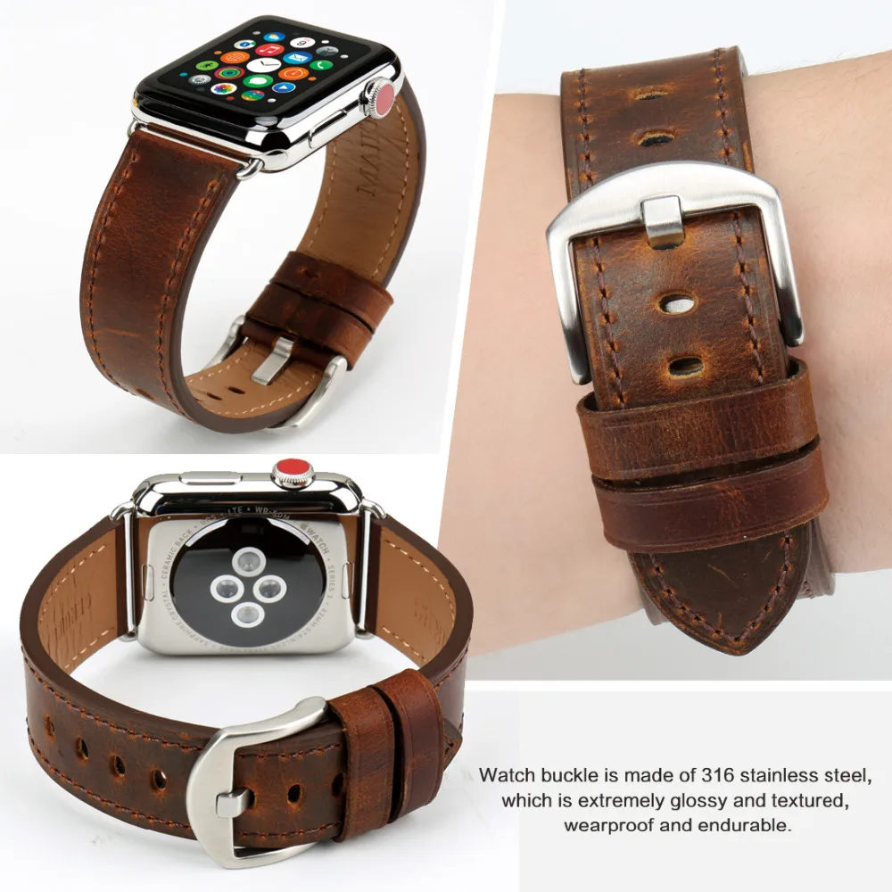 MAIKES для Apple Watch ремешок 44 мм 40 аксессуары часов из натуральной кожи браслеты iwatch