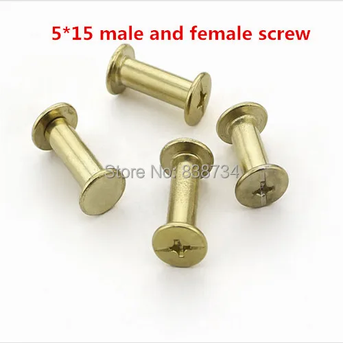 

100pcs steel with brass plated 5*15mm male and female screw