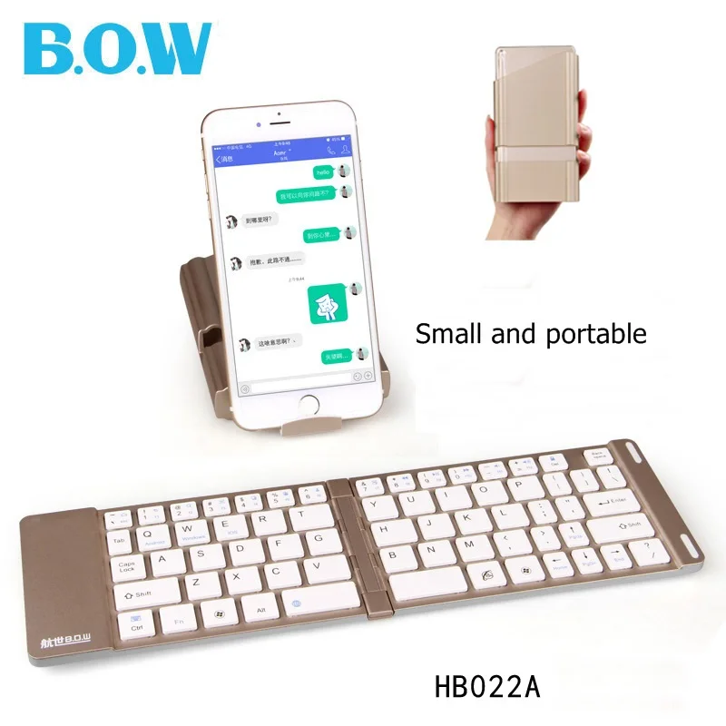B.O.W HB022 Мини Bluetooth беспроводная клавиатура Беспроводная складная алюминиевая с