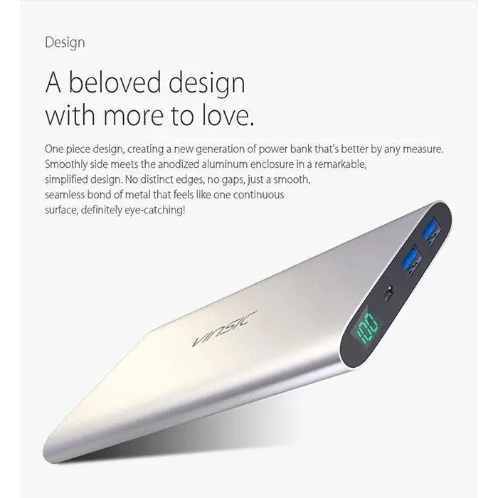 VINSIC 12000 mAh power Bank ультра тонкий 5 V 2.4A двойной USB внешний аккумулятор для iPhone X 8/8 Plus Xiaomi huawei зарядное устройство для мобильного телефона
