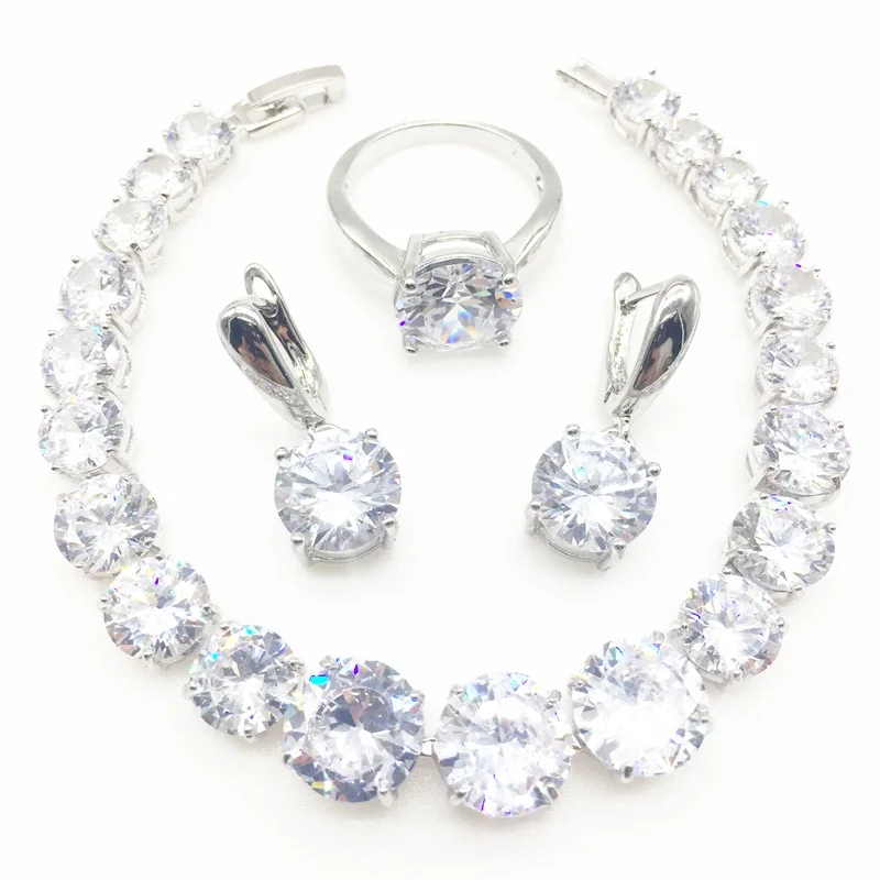 Ювелирные изделия из натурального серебра 925 пробы белые наборы CZ для женщин