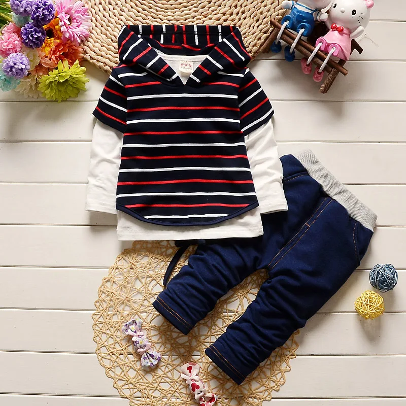 BibiCola Spring Autumn Infant Boys Clothes Set 3pcs Long Sleeve Shirt +Vest+pants Striped Tracksuit Toddler Clothing Sets |