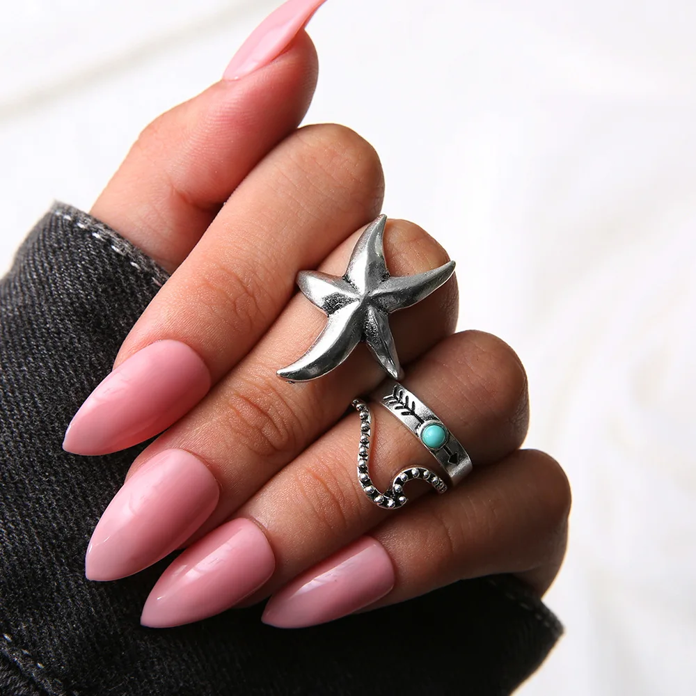 8 сезонов модный набор колец серебряный цвет морская звезда стрела волна Богемия