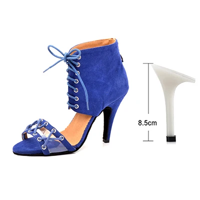 Blue 8.5cm Ladingwu/модные ботинки для латинских танцев; женская обувь для сальсы; Танцевальная обувь с мягкой подошвой; Обувь для бальных танцев; замшевая и полиэфирная обувь - Color: Blue 8.5cm
