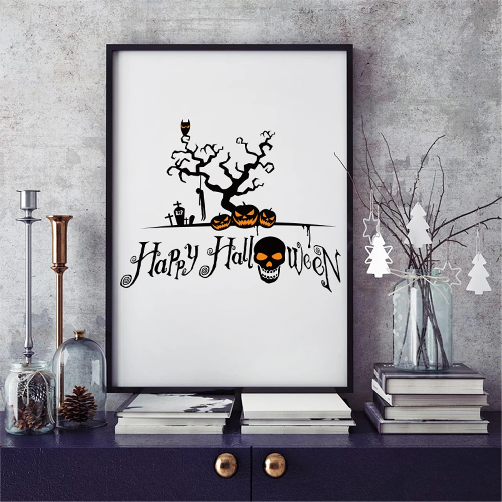 Хэллоуин Сова Летучая мышь мертвое дерево стены искусства Печать холст