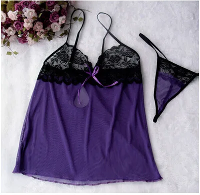 

Free shipping Purple Ladies stitching lace sexy lingerie (Including panties)
