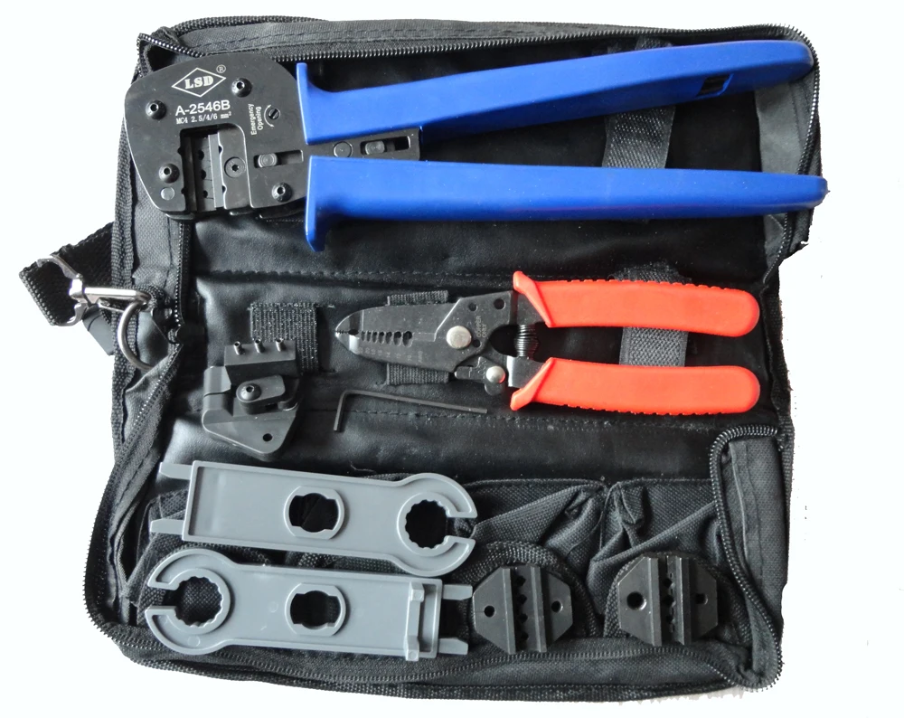 ISO9001:2008 A-K2546B tool set MC4 crimping tool MC3 crimping die sets cable stripper, MC4 spanner combination solar PV Tool set