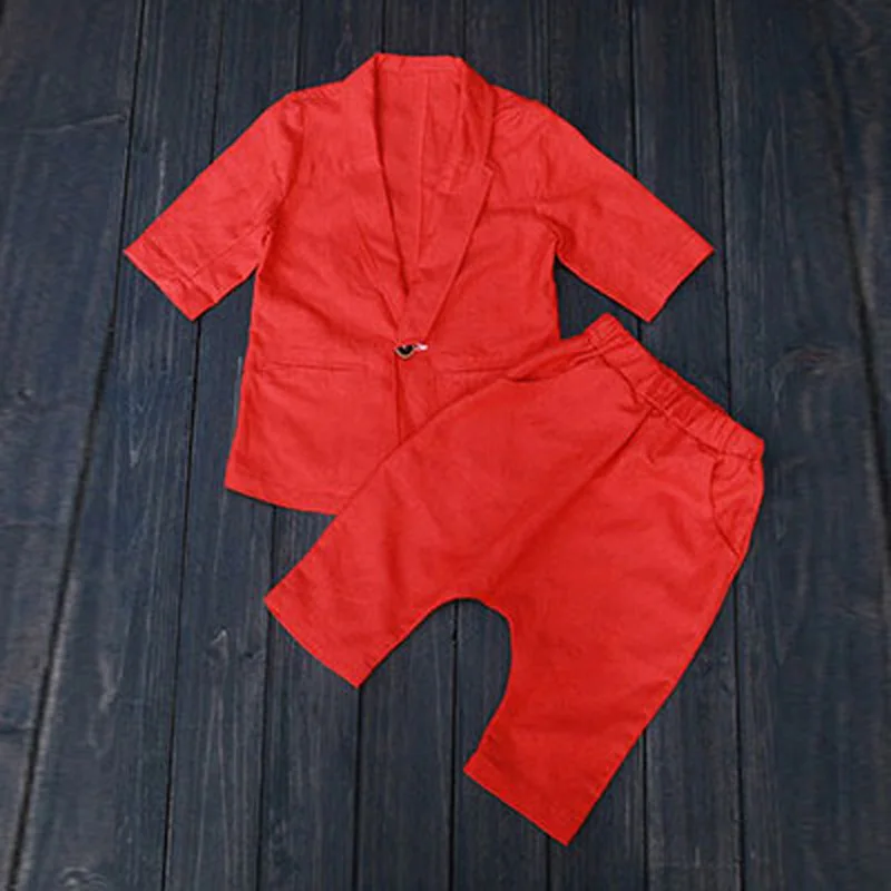 ActhInK New Boys Summer Linen Clothing Set Kids Formal Short Sleeve Blazer Suits Children Loose Shorts Solid Costume for | Детская