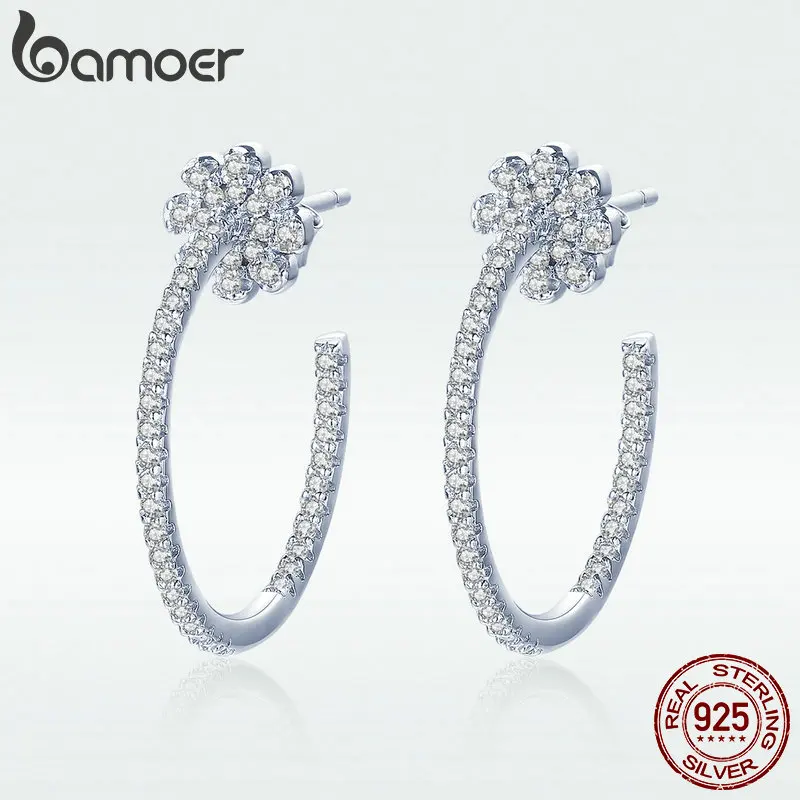 BAMOER гипербола, 925 пробы, серебряные, Подсолнухи, висячие серьги, женские Большие Круглые Светящиеся циркониевые свадебные серьги, ювелирные изделия GAE049