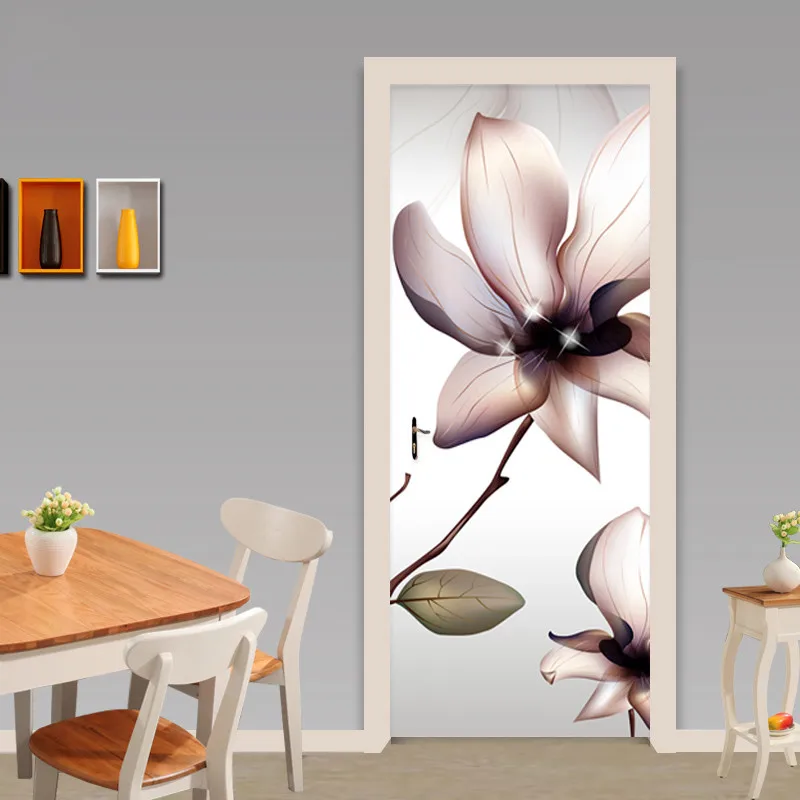 Door Sticker Modern Creative Art 3D Flower Wallpaper Living Room Bedroom Home Decor Wall Decals PVC Self-Adhesive Stickers | Дом и сад
