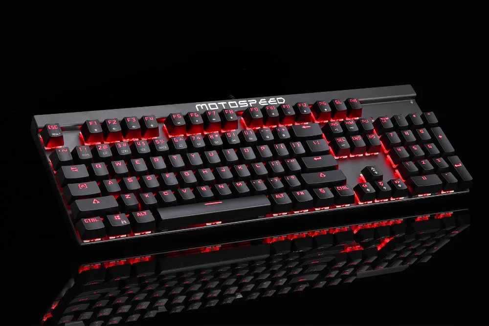Игровая механическая клавиатура Motospeed CK103, русский английский, красный переключатель, Синий светодиодный, с подсветкой, RGB, компьютерная, игровая, эргономичная, для ноутбука