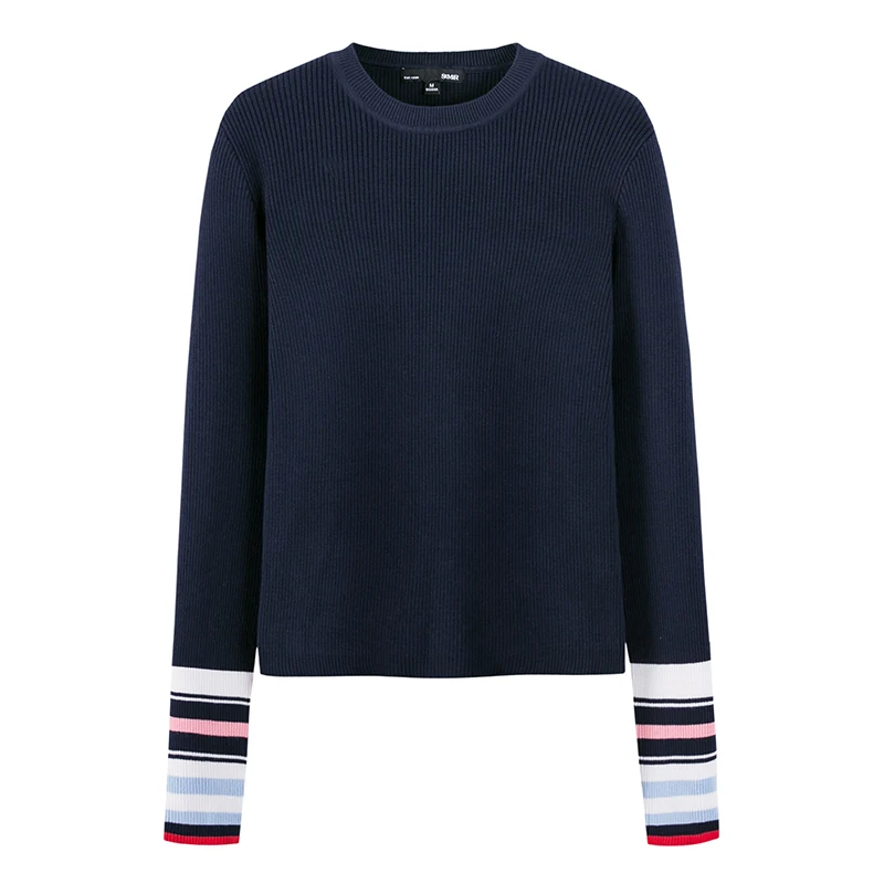 SEMIR women sweater 2018 spring New slim Knitwear cotton woman stripe unlined upper garment Round collar trend Sweaters | Женская одежда