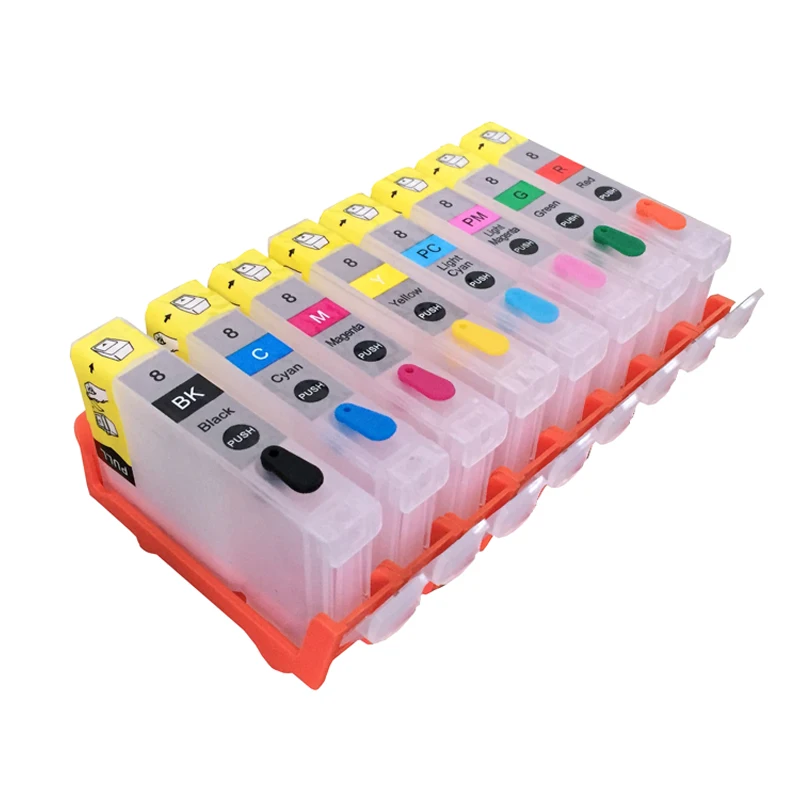

1 Set 8pcs CLI-8 CLI8 Refillable Ink Cartridges for Canon PRO9000 Printer with ARC Chips