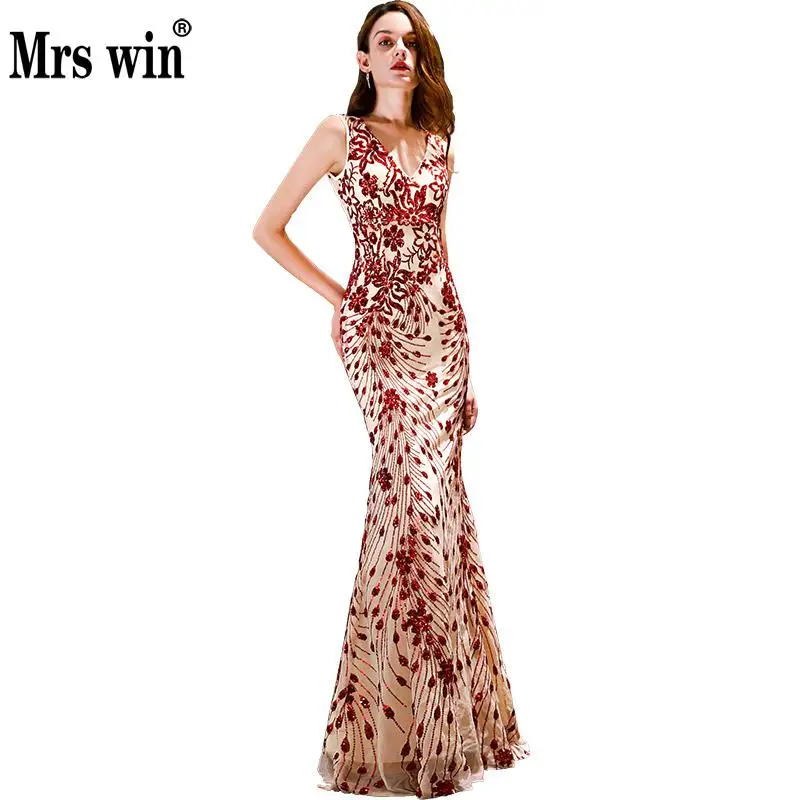 Винтажные вечерние платья 2019 новые Mrs Win винно Красные сексуальные с v образным