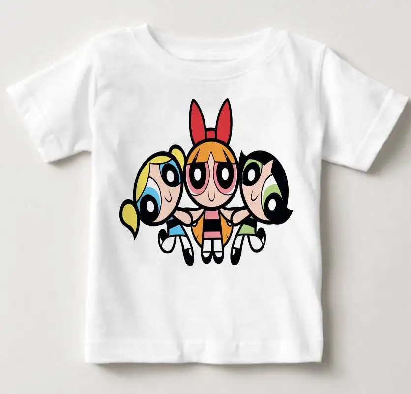 Горячая Распродажа Powerpuff обувь для девочек детская футболка Blossom хлопок короткий рукав Футболка Одежда Веселая футболка маленьких MJ - Цвет: White 2