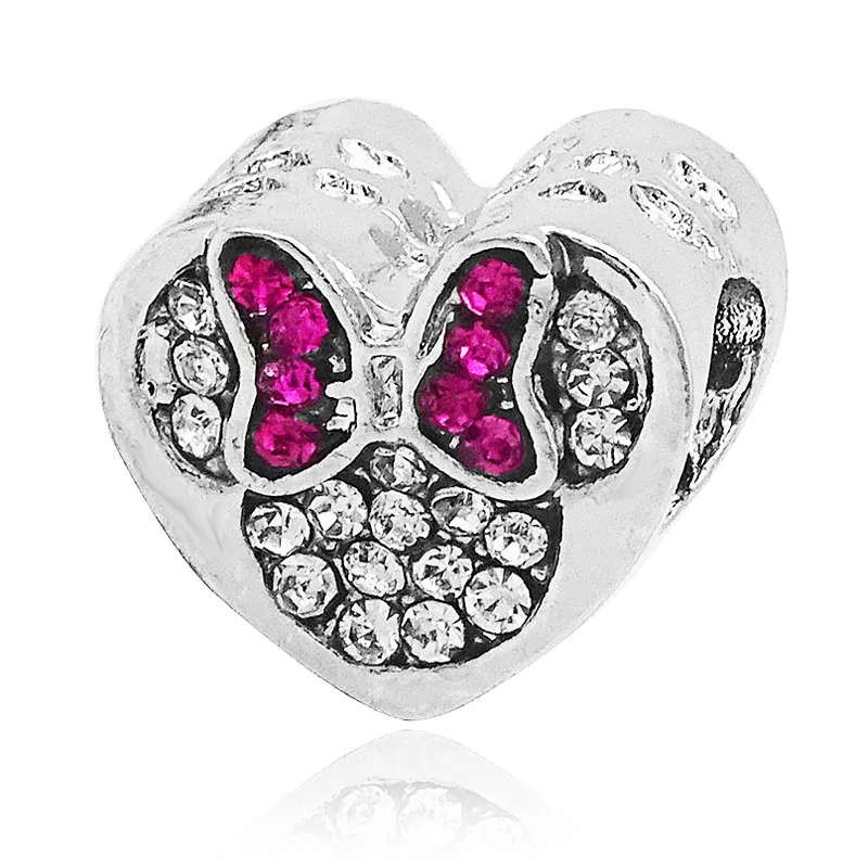 minnie heart Дропшиппинг Подвески бусины Микки Минни мультфильм хрустальные бусины подходят к оригиналу Пандора талисманы Браслеты DIY женские ювелирные изделия - Цвет: minnie heart