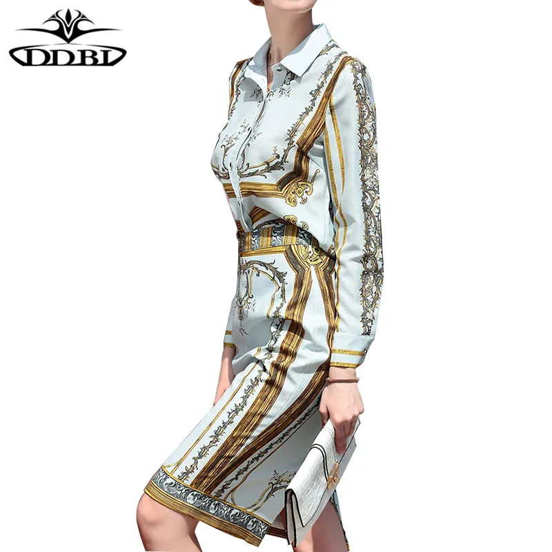 Ddbl хлопковая льняная комбинированная блузка Топ и юбка-карандаш 2 предмета 2017