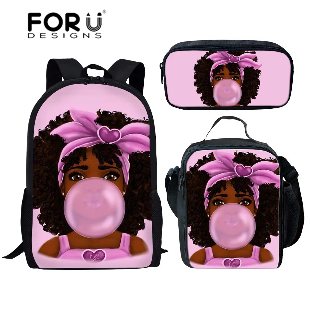 YQ4051CGK FORUDESIGNS/черные женские художественные африканские школьные сумки с принтом для девочек, детская сумка, рюкзак для детей, 3 шт./компл., школьный ранец для начальной школы - Цвет: YQ4051CGK