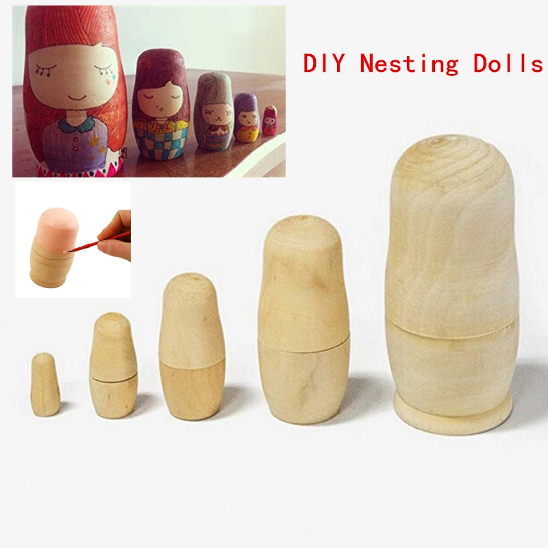 5 шт./компл. деревянные игрушки неокрашенные DIY пустые русские Матрешки куклы