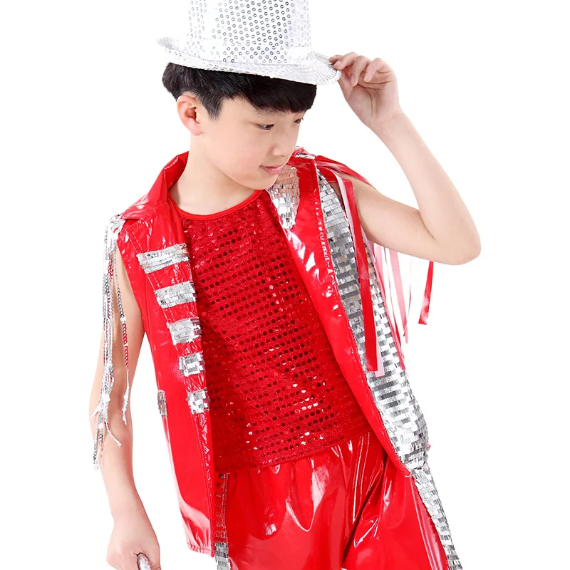 Бесплатная доставка красный и черный Детский костюм из искусственной кожи для