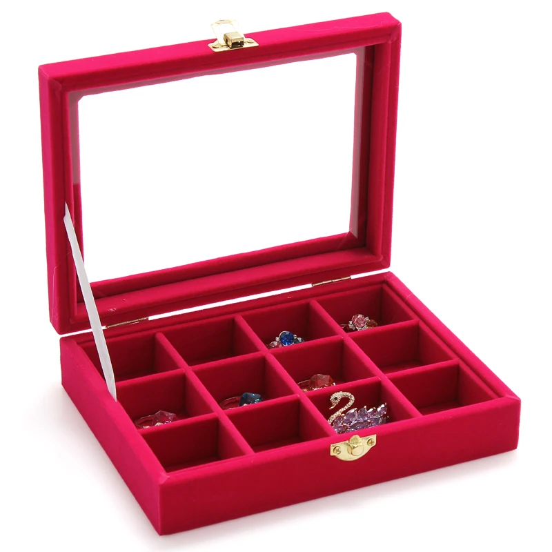 Anfei шкатулка Стекло крышка 12 Сетки Jewelry Box место браслет кулон Цепочки и ожерелья