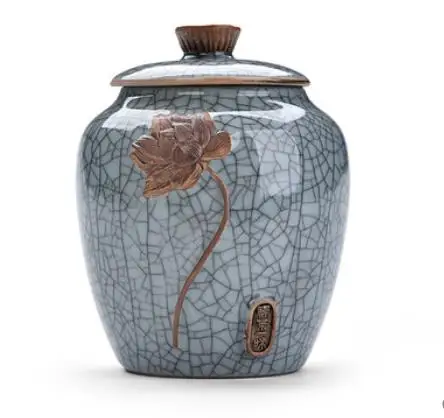 Ceramic Tea Caddy Retro Coarse Pottery Tea Cans Cork Tea Storage Chinese Kung Fu Tea Sets Sealed Jar Storage Containers - Цвет: Green- Ice Crack