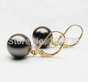 Бесплатная доставка! Круглые серьги с коричневым TAHITIAN жемчугом 10 8 мм/G14K |