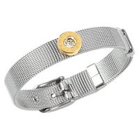 high quality 316l stainless steel adjustable wristband bracelets roman number round disc crystal bangles flexible belt design