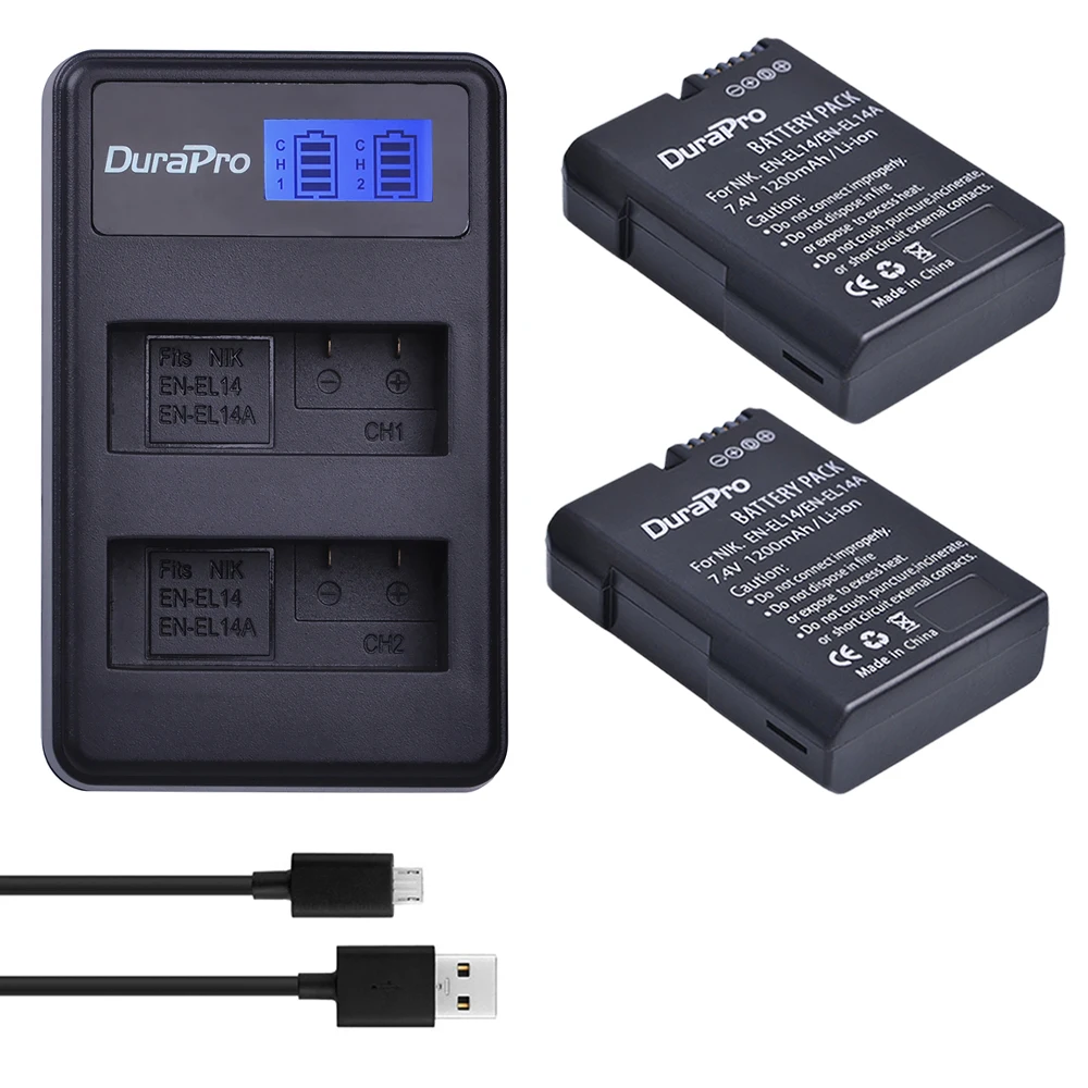 Двойное зарядное устройство USB для Nikon Df Battery D5500 D5300 D3300 D5100 D5200 D3100 D3200 2 шт.|en-el14
