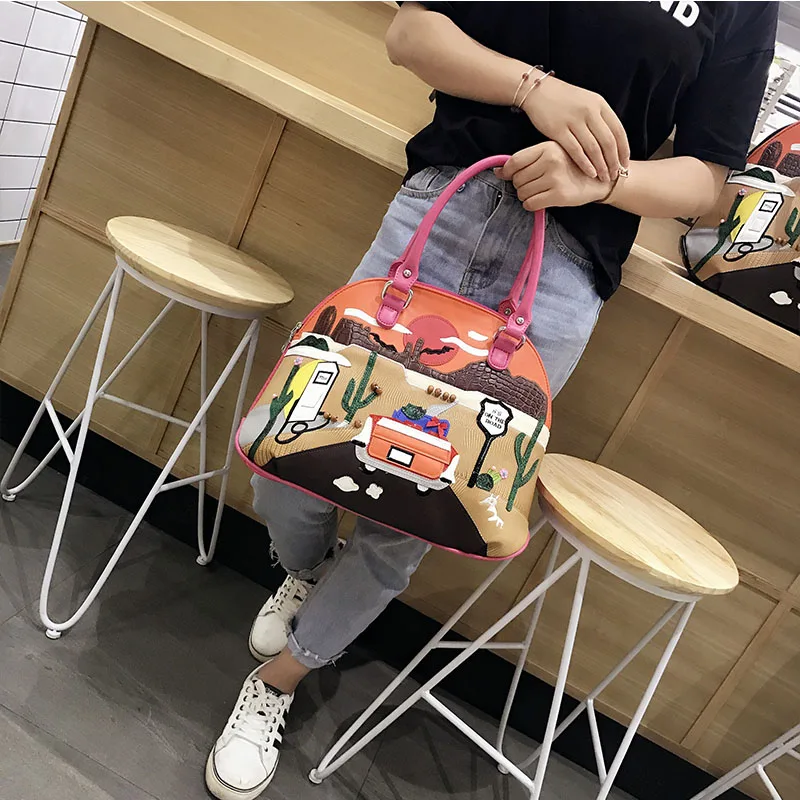 

Bag for women 2020 new women's bag creative stitching embroidery contrast color shell bag fashion handbag shoulder slung