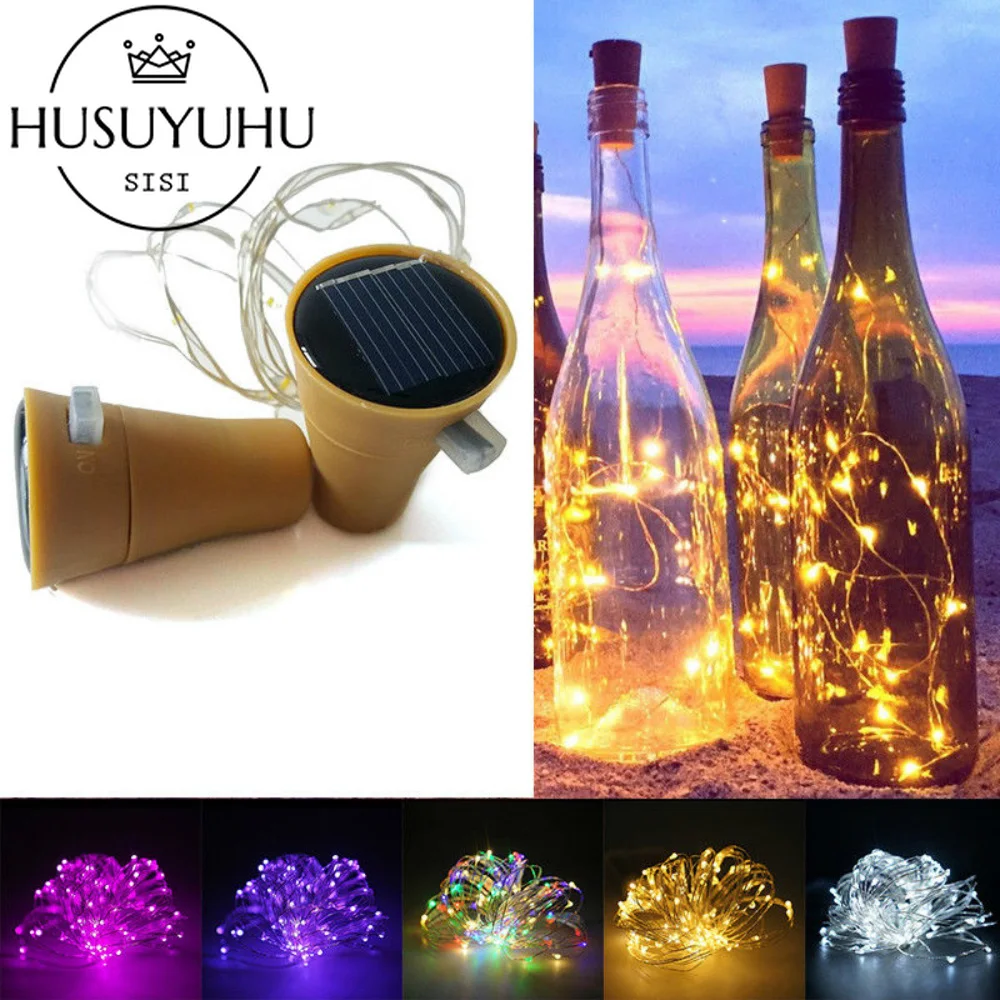 HUSUYUHU SISI 8/10/15/20 LED в форме винной бутылки на солнечной батарее пробковая гирлянда