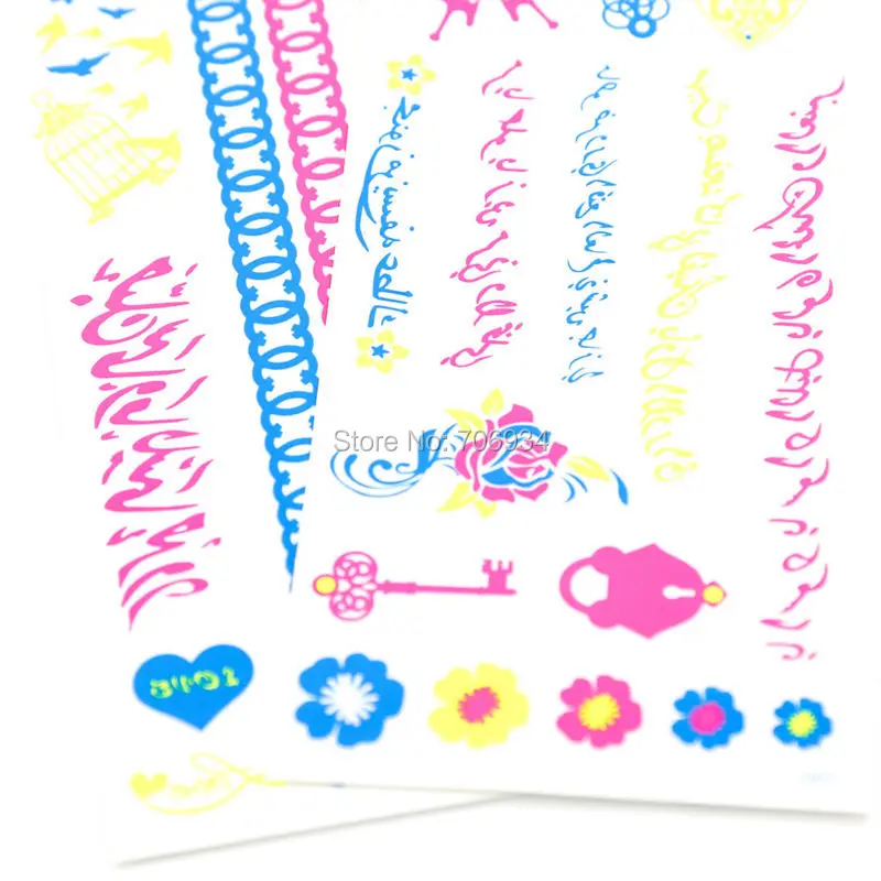 Временные тату-наклейки флуоресцентные арабские татуировки 6 шт. новые