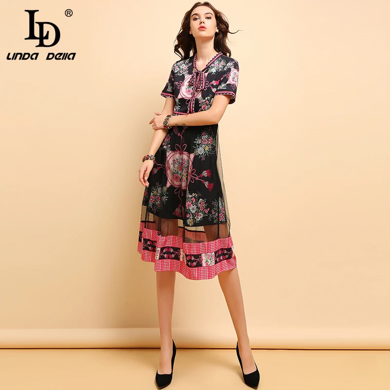 LD Linda della сезон: весна–лето модное платье Для женщин Винтаж короткий рукав с