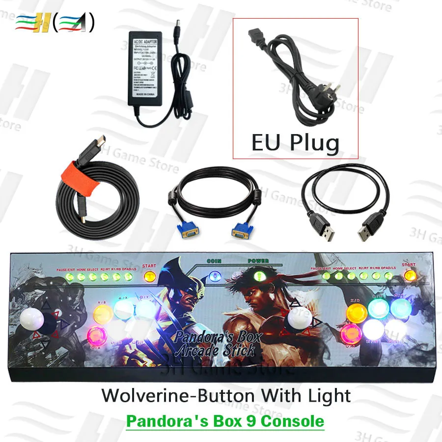 PDB9 JGL light EU Pandora Box 9 1500 В 1 видео игры аркадная палка Консоль 2 игрока джойстик светодиодная Кнопка Pandora's box 5 плюс версия консоли - Цвет: PDB9 JGL light EU