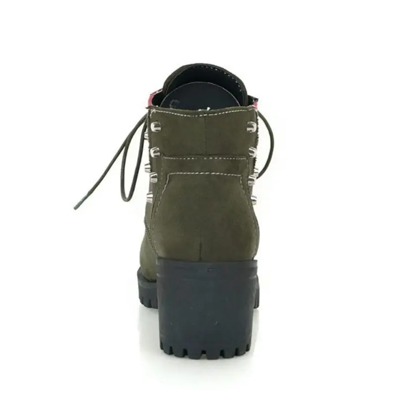 Cuculus плюс Size34-43 женские ботинки на высоком каблуке с заклепками смешанных Цвет Ботильоны Туфли на шнуровке Женская мода Зимние полуботинки 1153