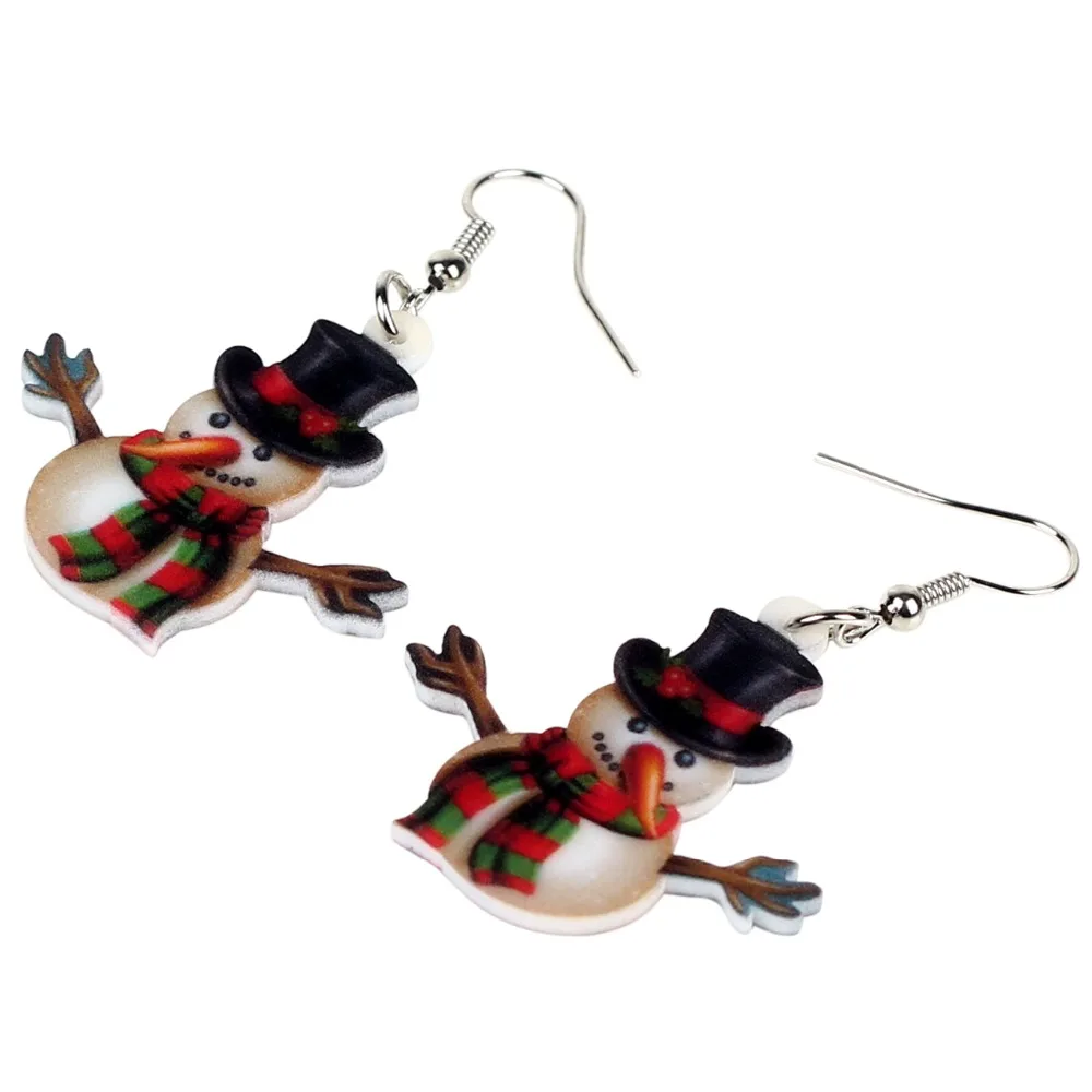 Bonsny Acrylic Christmas Gift Decoration Snowman Earrings Drop Dangle Fashion Navidad Jewelry For Women Girls Ornaments Bijoux | Украшения